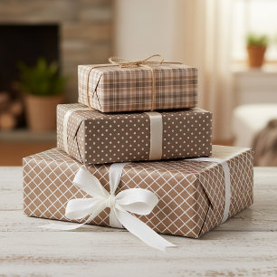Sjofele Chic Taupe Beige Bruine Geruite Patroon Inpakpapier Vel