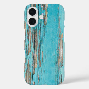 sjofele chic turquoise hout iPhone 16 hoesje