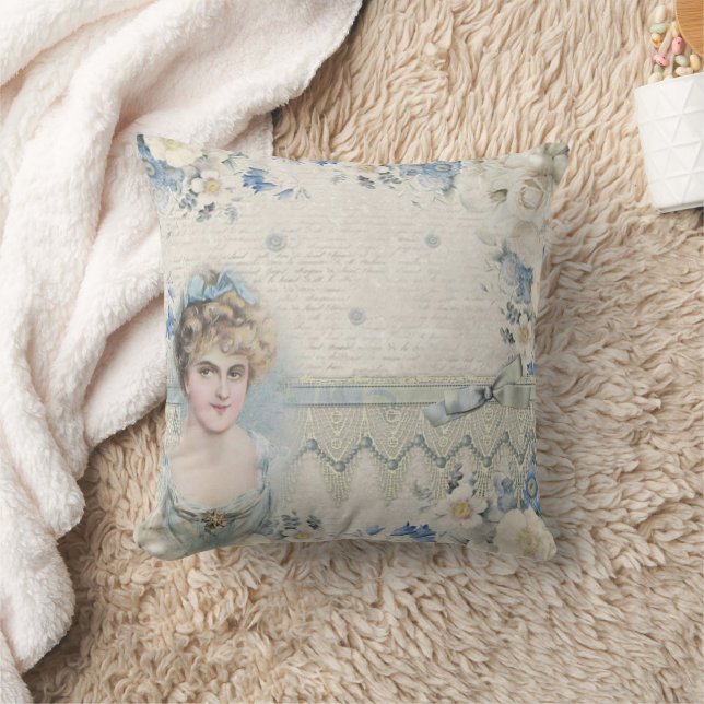 Sjofele Chic Vintage Blauwe Dameslint Kussen (Deken)
