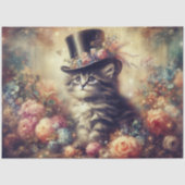 Sjofele Chic Vintage Bloemige Kat Decoupage Tissuepapier (Voorkant)