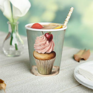 Sjofele Chic Vintage Franse Landelijke Roze Cupcak Papieren Bekers