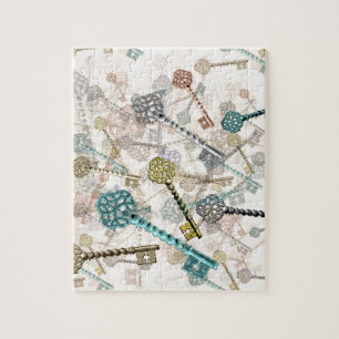 Sjofele chic vintage sleutels print, subtiele, ble legpuzzel