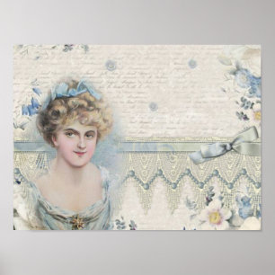 Sjofele Chic Vintage Victoriaanse Dame met Bloemen Poster