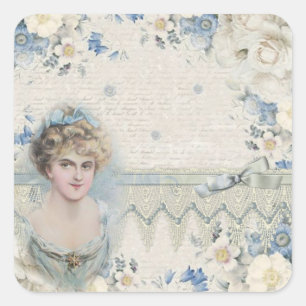 Sjofele Chic Vintage Victoriaanse Dame met Bloemen Vierkante Sticker