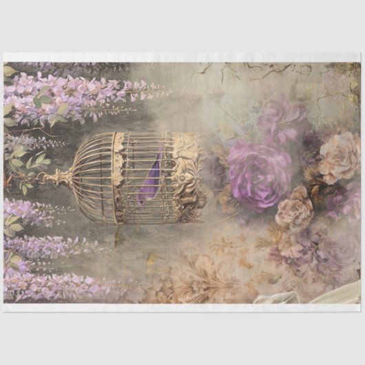 Sjofele Chic Vintage Vogelkooi, Vogel & Bloemen Tissuepapier (Voorkant)