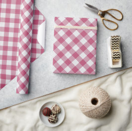 Sjofele Chic Witte Donkerroze Gingham Cadeaupapier