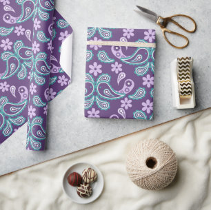Sjofele chique paarse en blauwe paisley motief cadeaupapier