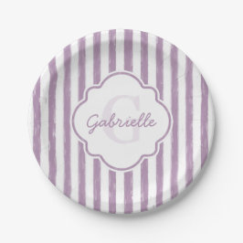Sjofele paarse geschilderde strepen monogram en na papieren bordje