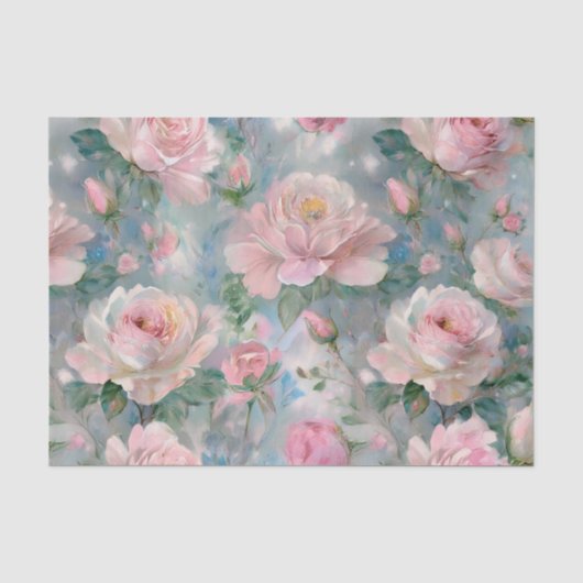 Sjofele Roze Chic Bloemige Vintage Tissuepapier (Voorkant)