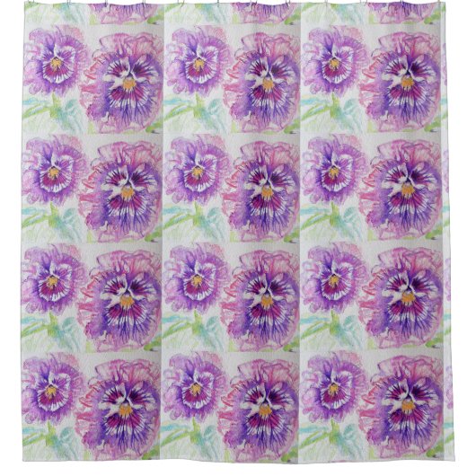 Sjofele roze driekleurige viooltjes bloemen bloems douchegordijn (Voorkant)