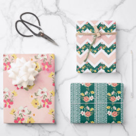 Sjofele Roze Groene Tuin Inpakpapier Vel