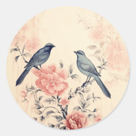 Sjofele Roze Pracht, Vogel Shabby Chic Ronde Sticker