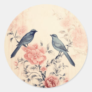 Sjofele Roze Pracht, Vogel Shabby Chic Ronde Sticker