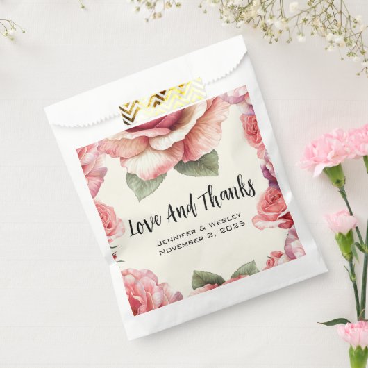 Sjofele Roze Roos Bedankzakje (Gezegeld)