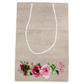 Sjofele Rozen Op Houten Bruiloft Medium Cadeauzakje (Achterkant)