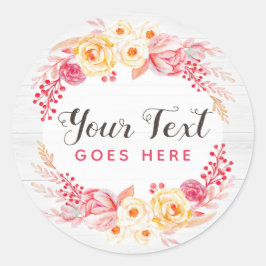 Sjofele Rozen & Rustieke Houten Roze Bloemen Ronde Sticker