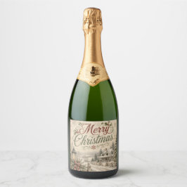 sjofele stijl kerst champagnefles label sparkling wijnetiket