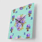 Sjofele viooltjes aqua turquoise vierkante klok (Hoek)