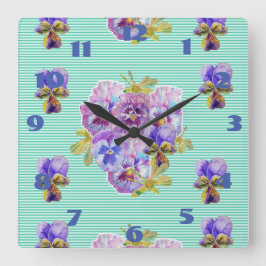 Sjofele viooltjes bloemen aqua turquoise vierkante klok
