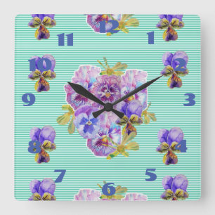 Sjofele viooltjes bloemen aqua turquoise vierkante klok