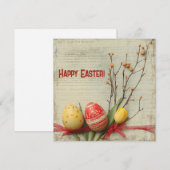 Sjofele waterverf rode en gele paaseieren feestdagenkaart (Voorkant / Achterkant)