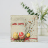 Sjofele waterverf rode en gele paaseieren feestdagenkaart (Staand voorkant)