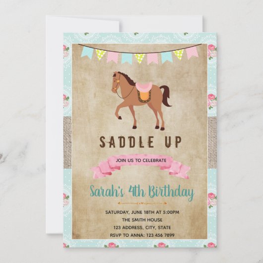 Sjofele western paard feest uitnodiging (Voorkant)