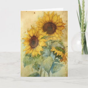Sjofele zonnebloemen aquarel illustratie groet kaart