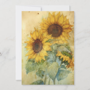 Sjofele zonnebloemen watercolor illustratie vlak kaart