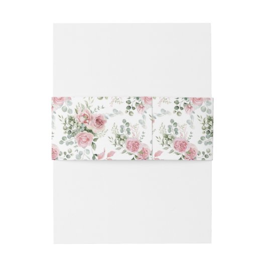 Sjofere Roze Rozen Eucalyptus Groen Uitnodigingen Wikkel (Achterkant Voorbeeld)