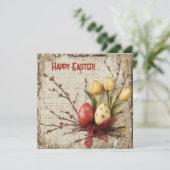 Sjofte waterverf rode en gele paaseieren feestdagenkaart (Staand voorkant)