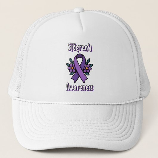 Sjögren's Awareness | Purple Ribbon with flowers Trucker Pet (Voorkant)