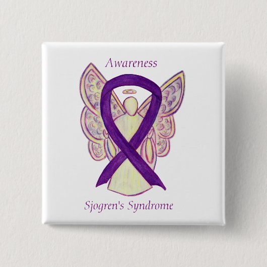 Sjogren's Syndrome Awareness Angel Ribbon Art Pin Vierkante Button 5,1 Cm (Voorkant)