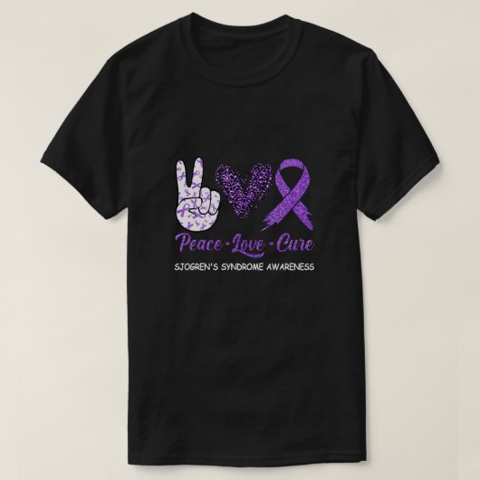 Sjogren's Syndrome Awareness Peace Love Cure Leopa T-shirt (Design voorkant)