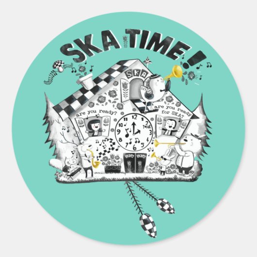 Ska Time Cuckoo Clock Ronde Sticker (Voorkant)