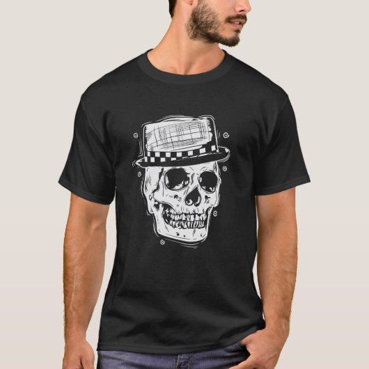 Ska Totenkopf mit Hut Jazz Musikstil T-shirt (Voorkant)
