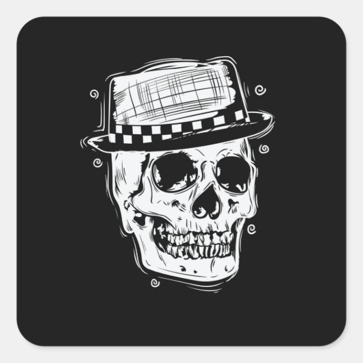 Ska Totenkopf mit Hut Jazz Musikstil Vierkante Sticker (Voorkant)