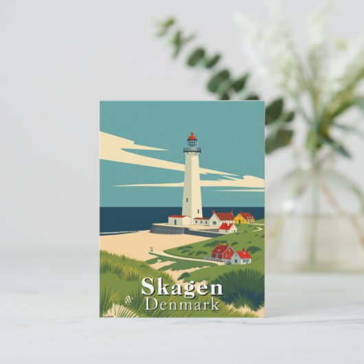 Skagen, Denemarken Vuurtoren Retro Art Briefkaart (Staand voorkant)
