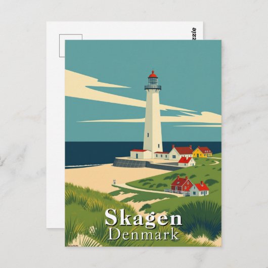 Skagen, Denemarken Vuurtoren Retro Art Briefkaart (Voorkant / Achterkant)