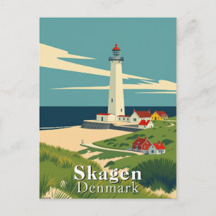 Skagen, Denemarken Vuurtoren Retro Kunst Briefkaart