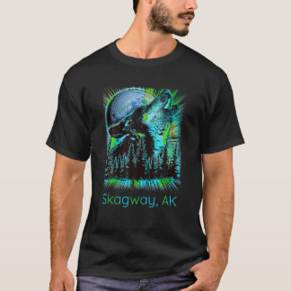 Skagway Alaska Howling Wolf Moon Forest Natuur Lov T-shirt