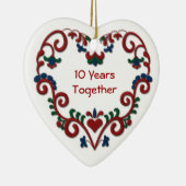 Skandinavisch Hart 10 Jaar samen van het Jubileum Keramisch Ornament (Rechts)