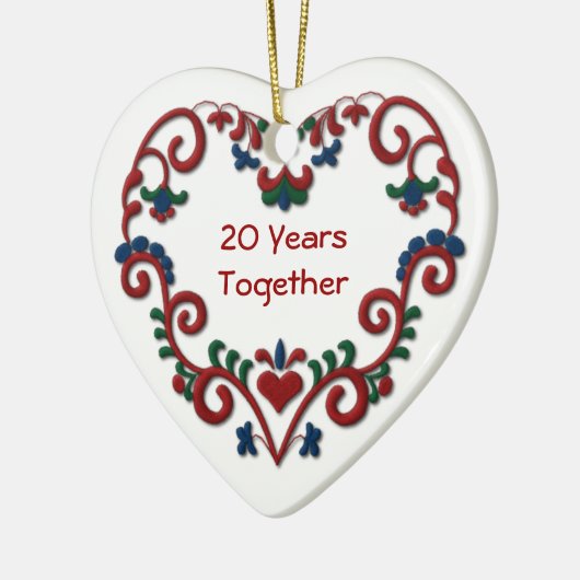 Skandinavisch Hart 20 Jaar samen Keramisch Ornament (Links)