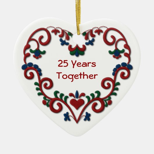 Skandinavisch Hart 25 Jaar samen Keramisch Ornament (Voorkant)