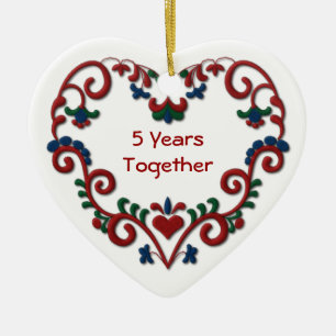 Skandinavisch Hart 5 Jaar samen van het Jubileum Keramisch Ornament