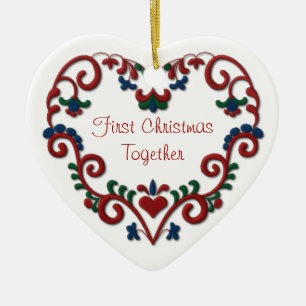 Skandinavische Eerste Kerstmis van het Hart samen Keramisch Ornament