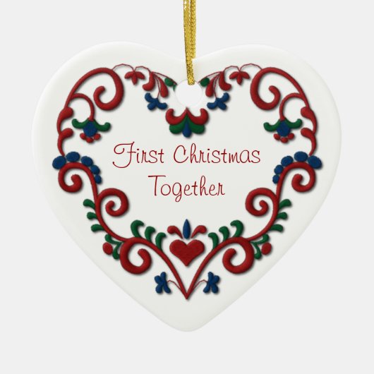 Skandinavische Eerste Kerstmis van het Hart samen Keramisch Ornament (Voorkant)