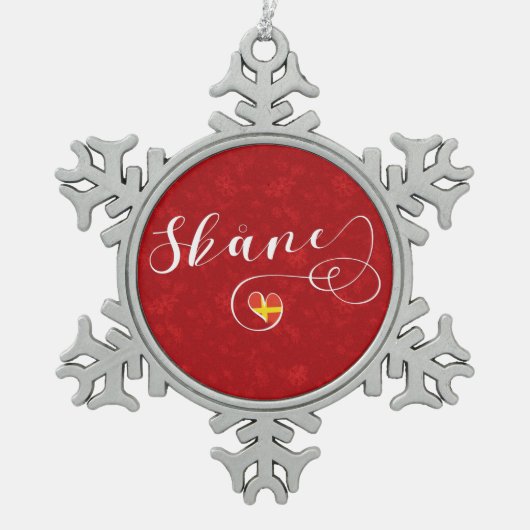 Skåne Flag Heart, Zweden, Scania Tin Sneeuwvlok Ornament (Voorkant)
