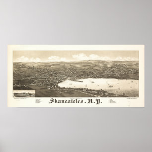 Skaneateles New York 1884 Antiek Panorama Poster