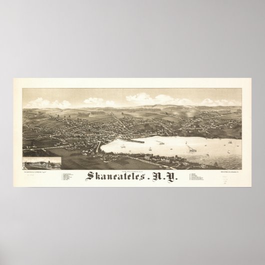 Skaneateles New York 1884 Antiek Panorama Poster (Voorkant)